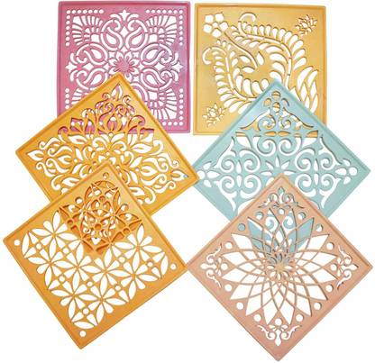 tovaih 6 Square Rangoli Stencils for Floor Decoration, (8x8 inches Multi-Design) Rangoli Stencil