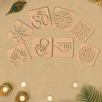 Kidli (SM43) Rangoli Making Tools 4x4 Inch, Set of 8 Designs Diwali Decoration Items Rangoli Stencil