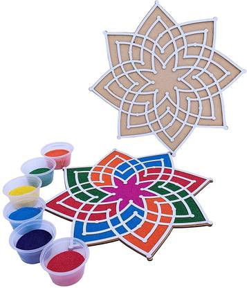 StepsToDo (T398_E) Kolam/Muggulu Reusable Rangoli Template Mat With Wooden Base_ Design E Rangoli Stencil