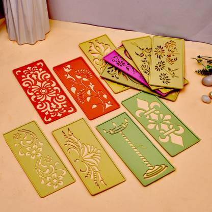 Craftam Plastic Rangoli Making Stencils for Floor Decoration (Size 3x7 cm, 12 Pcs) Rangoli Stencil