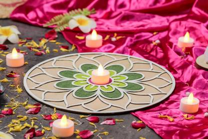 Satyam Kraft 1 Rangoli Mat Wooden Base Fill It Up with Rangoli,Flowers for decor (round) Rangoli Stencil
