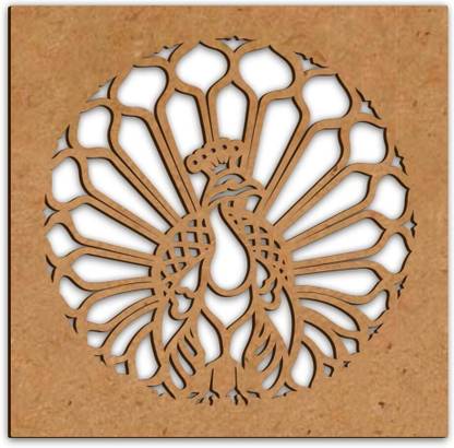 Psychedelic Collection DIY Peacock Design Diwali Rangoli Wood Stencil for Art & Craft, 8 x 8 Inches Rangoli Stencil