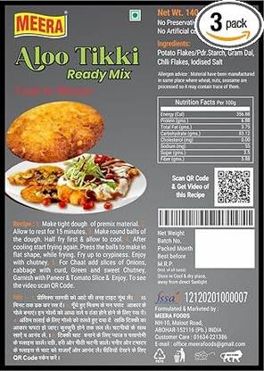 Meera Aloo Tikki Ready MIx, Pack of 3 Veg Burger Patty