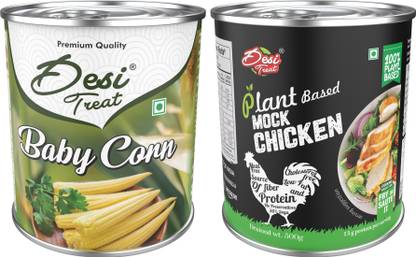 Desi Treat Fresh Baby Corn + Vegan Mock Chicken Combo 1600 g