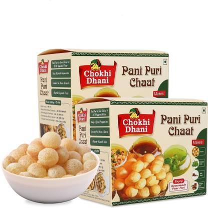 Chokhi Dhani by Chokhi Dhani Pani Puri Chat | Khatta Meetha Golgappa Puchka kit | Ready Eat Meal (Pack of 2) 440 g