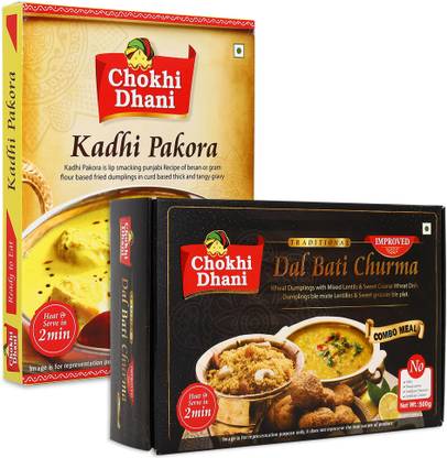 Chokhi Dhani by Chokhi Dhani Kadhi Pakora 300Gm, Dal Bati Churma 300Gm, Ready To Eat Product, Combo 0.8 kg