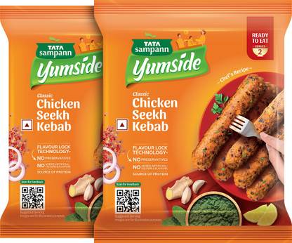 Tata Sampann Yumside Chicken Seekh Kebab, No Artificial Colour & Flavour, Ready To Eat Meal, Serves 4 360 g