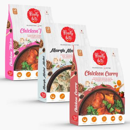 Ready 2 Bite Ready to Eat Chicken Tikka, Murg Malai Methi, Chicken Curry Combo Pack 900 g