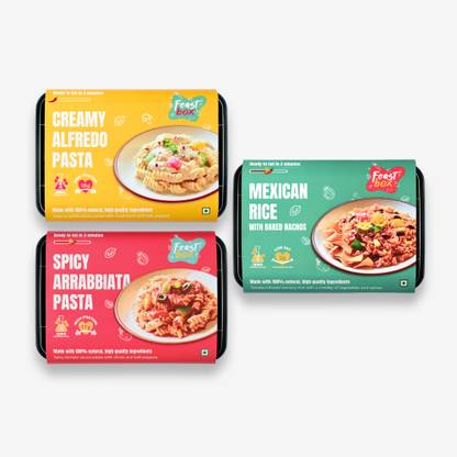 Feastbox Spicy Arrabbiata Pasta+Creamy Alfredo Pasta+Mexican Rice | Ready to Eat |