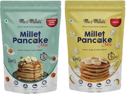 ME & MILLETS Millet Pancake Mix, Banana and Caramel Flavour | 2 x 150g | No refined Sugar 300 g