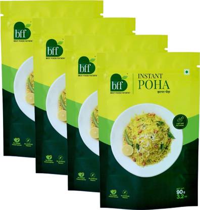 Bff Instant Poha 90g x 4 Ready to Eat, Breakfast Mix, Traditional Indian Flavor, 360 g