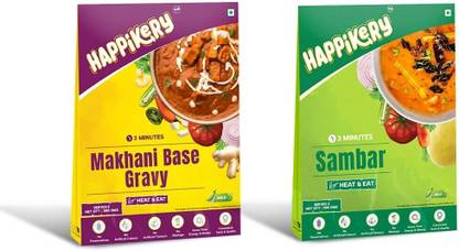 Happikery Combo of Makhani Base Gravy and Sambar (300g each), No Preservatives, 2 Pieces