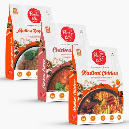 Ready 2 Bite Ready to Eat Mutton Rogan Josh, Chicken Curry, Kadhai Chicken Combo Pack 900 g