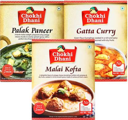 Chokhi Dhani Palak Paneer 300 Gm, Malai Kofta 300 Gm, Gatta Curry 300Gm 0.9 kg