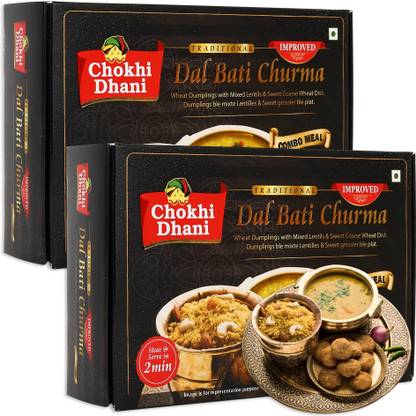 Chokhi Dhani by Chokhi Dhani Dal Bati Churma Ready To Eat Meal in 2 Minutes (Pack of 2, 500g each) 1000 g