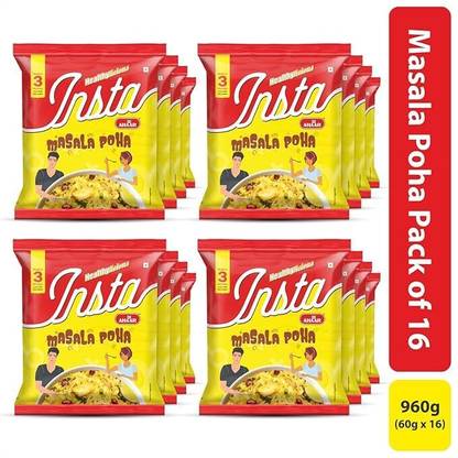 Insta Ahaar Masala Poha - Pack of 16 (60g Each) | Ready-to-Eat | Instant Snack 60 g