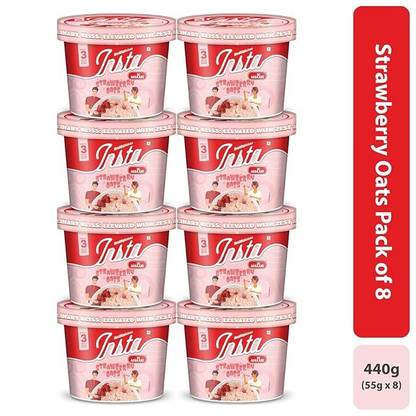 Insta Ahaar Strawberry Oats - Pack of 8 Cups (55g Each) | Ready-to-Eat | Instant Snack 440 g