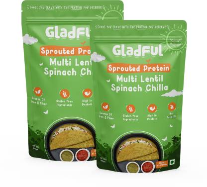 Gladful Spinach Protein Sprouted lentils & millets Instant Chilla - Dosa Mix 400 g