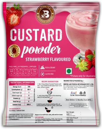 Brew Lab Custard Powder Mix Strawberry Flavor | Good Source Of Energy Contains No Egg | 1 kg