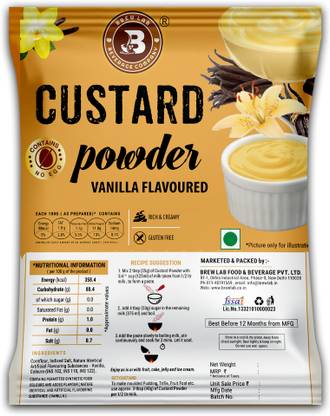 Brew Lab Custard Powder Mix Vaniila Flavor Helps To Make Flavorful Dessert Smooth Texture 1 kg