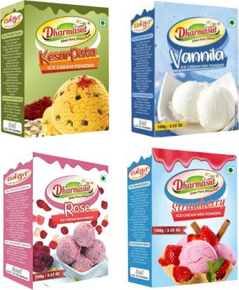 Dharmasut Kesar Pista + Vanilla + Rose + Strawberry Instant Ice Cream Mix Powder 400 g