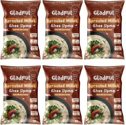 Gladful High Protein Instant Upma Mix Made with Sprouted Millet, Ghee & Cashew Suji/Rawa 60 g