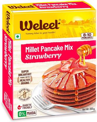 Weleet Strawberry Millet Pancake Mix Powder | Gluten Free |Diabetic Friendly(Pack of 1) 200 g