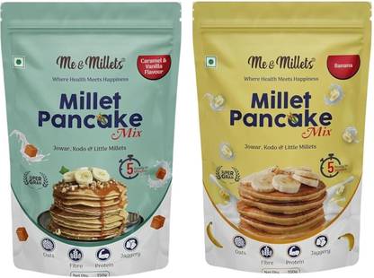 ME & MILLETS Millet Pancake Mix, Banana and Caramel Flavour | 2 x 150g | No refined Sugar 300 g
