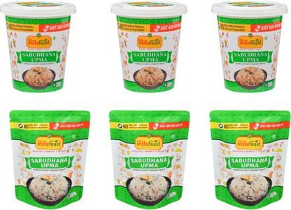 Instafeast Sabudhana Upma Cups with Refill Pack 480g (Pack of 3 each), 6X80g 480 g