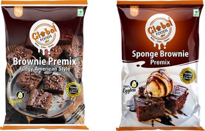 GLOBAL FOODS Brownie Fudgy American-Premium(EggLess) & Sponge Brownie - Premium(EggLess) 2 kg