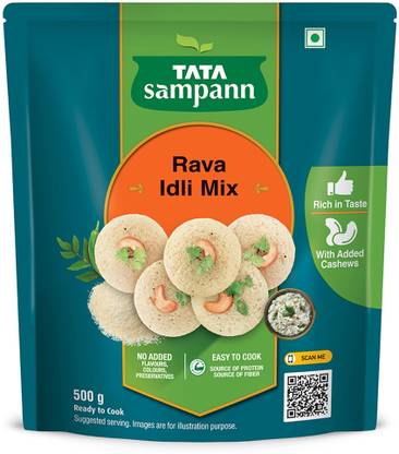 Tata Sampann Rava Idli Mix, Ready to Cook Mix, Soft Idli with Real Cashew 500 g