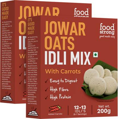 foodstrong Jowar Oats Idli Mix, High Fibre & Protein, With Added Carrots 400 g