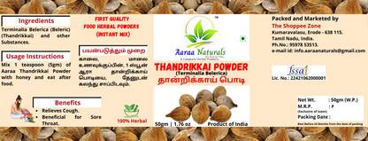 Aaraa Thandrikkai Powder (Beleric) (Terminalia Belerica) 50gm 50 g ...