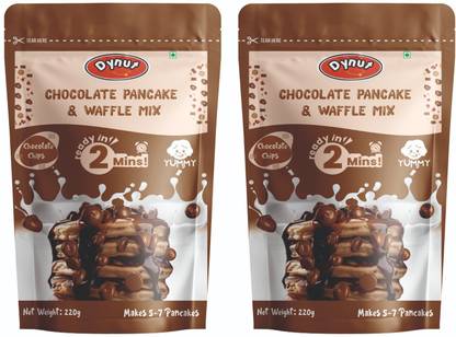 DYNUT Chocolate Pancake & Waffle Mix | Chocolate Chips | Instant Breakfast | Pack of 2 440 g