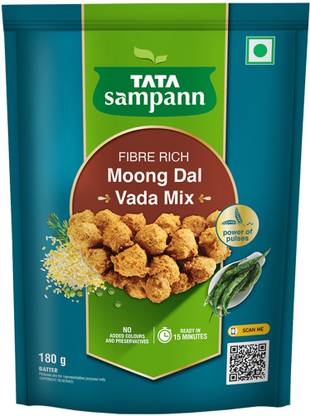 Tata Sampann Fibre Rich Moong Dal Pakoda/Vada Mix, Ready to Cook Mix, 180 g