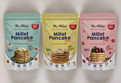 ME & MILLETS Millet Pancake Mix, Caramel and Vanilla, Banana, Raspberry Flavour 3 x 150g | 450 g