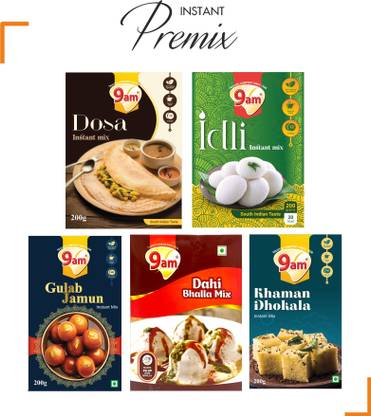 9am Instant Mix Combo Pack of 5 (Dosa,Idli,GulabJamun,DahiBhalla,Dhokla- Each 200gm) 200 g