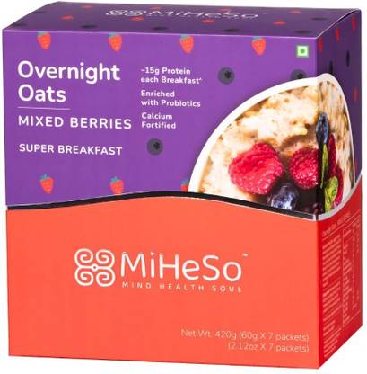 MiHeSo Mind Health Soul Overnight Oats (Mixed Berries)|Healthy Oatmeal Breakfast|Ideal for Weight loss 420 g