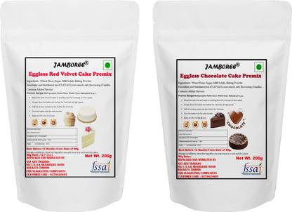 JAMBOREE Eggless Red Velvet & Chocolate Premix Combo Instant Cake Mix 3Step Prep Mix&Bake 400 g