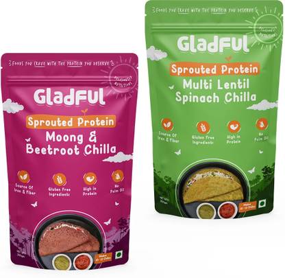 Gladful Beetroot & Spinach Protein Sprouted lentils & millets Instant Chilla - Dosa Mix 400 g