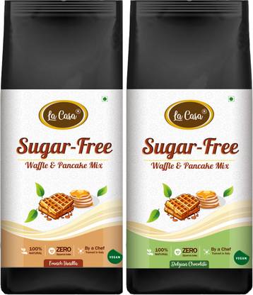 La Casa Sugarfree Waffle & Pancake Mix - Vanilla+Belgian Chocolate | Combo Pack of 2 | 700 g