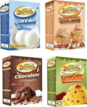 Dharmasut Vanilla + Butterscotch + Chocolate + Kesar Pista Instant Ice cream Mix Powder 400 g