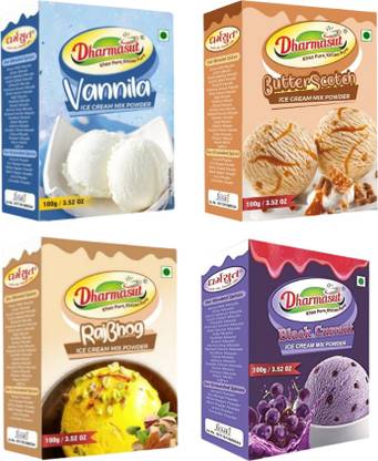 Dharmasut Vanilla + Butterscotc + Rajbhog + Black Currant Instant Ice Cream Mix Powder 400 g