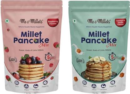 ME & MILLETS Millet Pancake Mix, Raspberry & Caramel Flavour | 2 x 150g | No refined Sugar 300 g