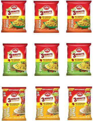 MTR KHATTA MEETHA POHA/POHA/UPMA COMBO 3 MINUTE BREAKFAST 540 GRAMS PACK OF 9(3 EACH 540 g
