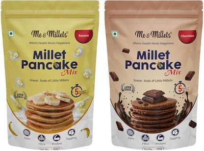 ME & MILLETS Millet Pancake Mix, Chocolate & Banana Flavour | 2 x 150g | No refined Sugar 300 g