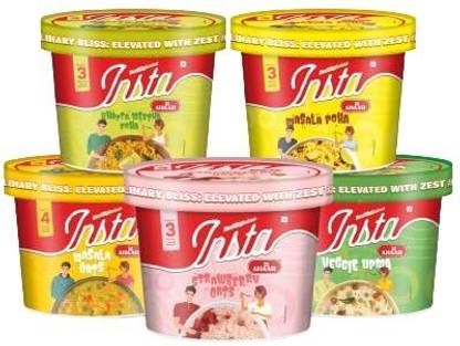 Insta Ahaar Trial Pack of Masala Poha, Khatta Meetha Poha, Upma, Strawbery Oats, Masala Oats 350 g