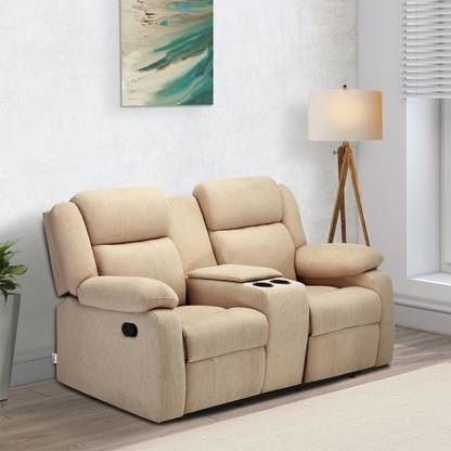 duroflex Avalon Twin - Modern 2 Seater Sofa With Center Console and Cup Holder Fabric Manual Recliner