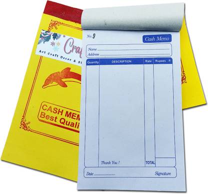 CRAFTWAFT Pack of 1 Blank Printed Dolphin Cash Memo, Bill Memo, Credit Memo, Estimate Memo 100 Sheets 2-Part serial number,Perforated 100 Printed+100 Plain Leaves for Shop,Institute,Office