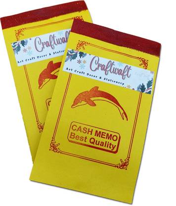 CRAFTWAFT Pack of 2 Blank Printed Dolphin Cash Memo, Credit Memo, Bill Memo, Estimate Memo 100 Sheets 2-Part serial number,Perforated 100 Printed+100 Plain Leaves for Shop,Office,Institute